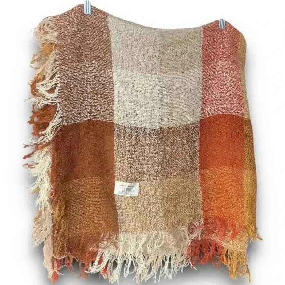 Baar and Beards Japan Knit Scarf Shawl Wrap Warm Plaid Bouclé Loom Fringe Vtg - Picture 3 of 5